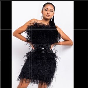 Akira Black FEATHER MINI DRESS